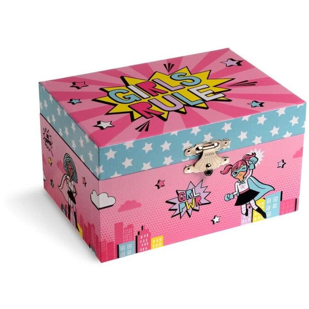 JEWELKEEPER GIRLS RULE SUPER HERO MUSICAL JEWELRY BOX NWOT